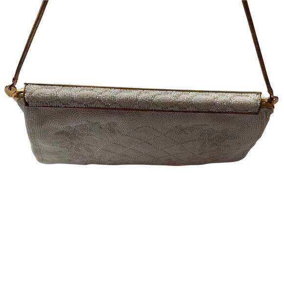 Vintage 1950s Handmade Beaded Bag White Floral Gold Hardware Bridal Wedding EUC - Picture 8 of 16